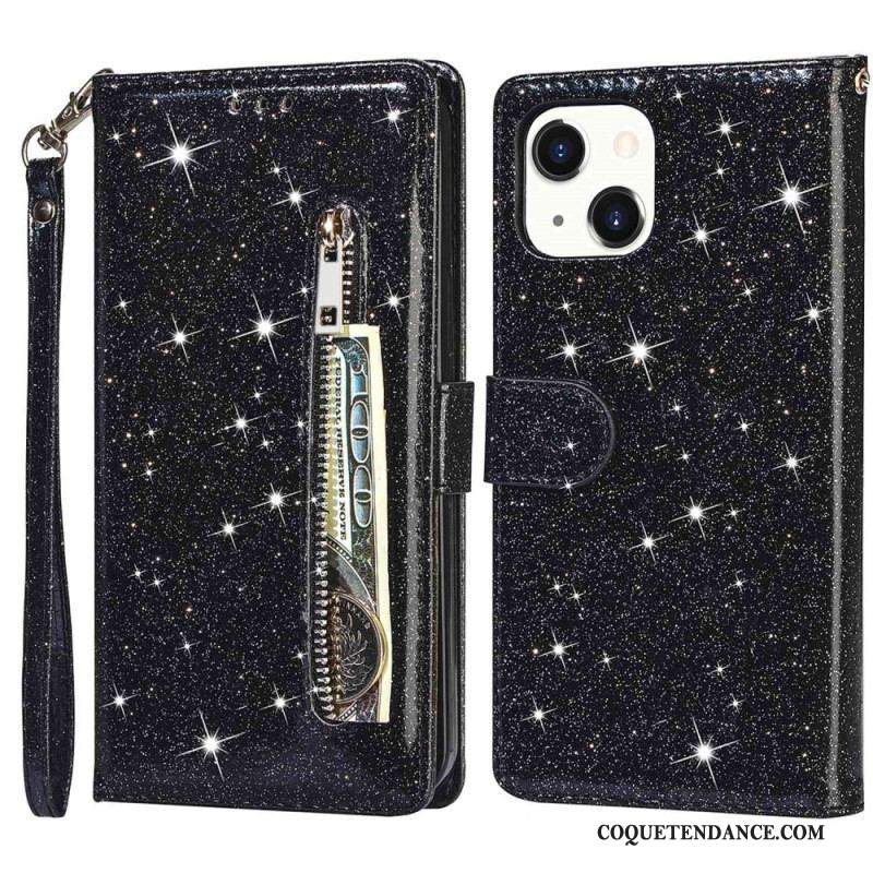 Housse iPhone 14 Plus Porte-Monnaie Paillettes