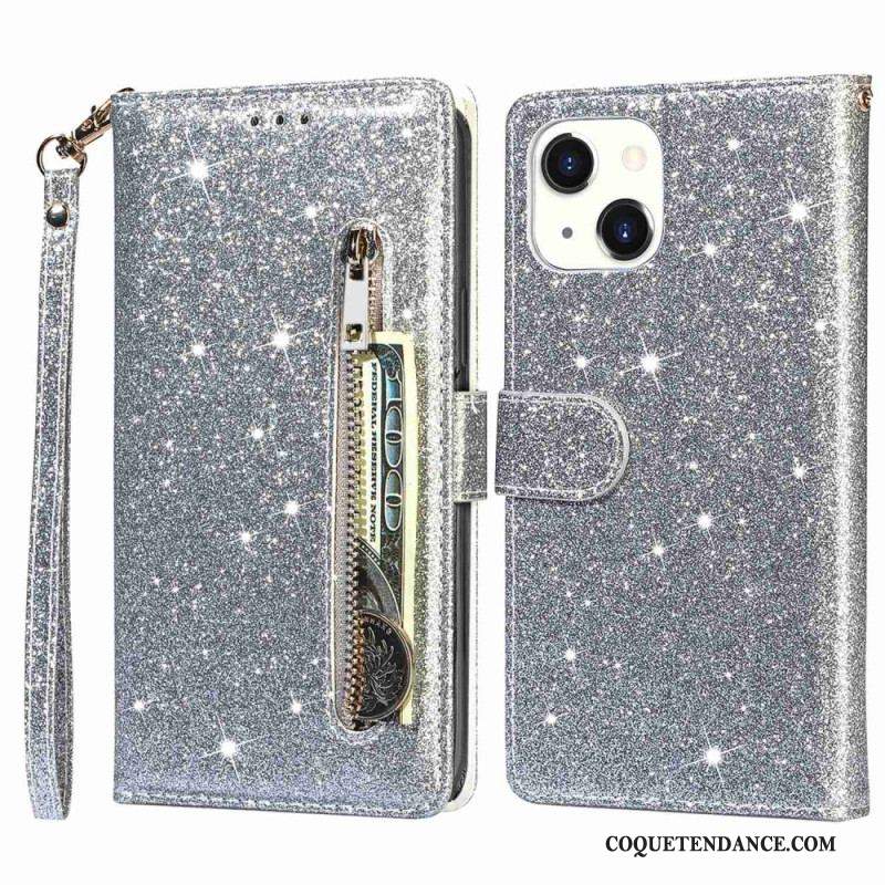 Housse iPhone 14 Plus Porte-Monnaie Paillettes