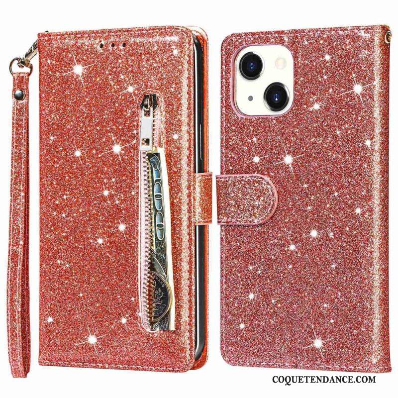 Housse iPhone 14 Plus Porte-Monnaie Paillettes