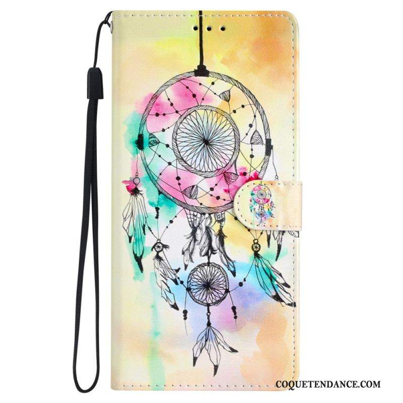 Housse iPhone 15 Plus Attrape Rêves Aquarelle à Lanière