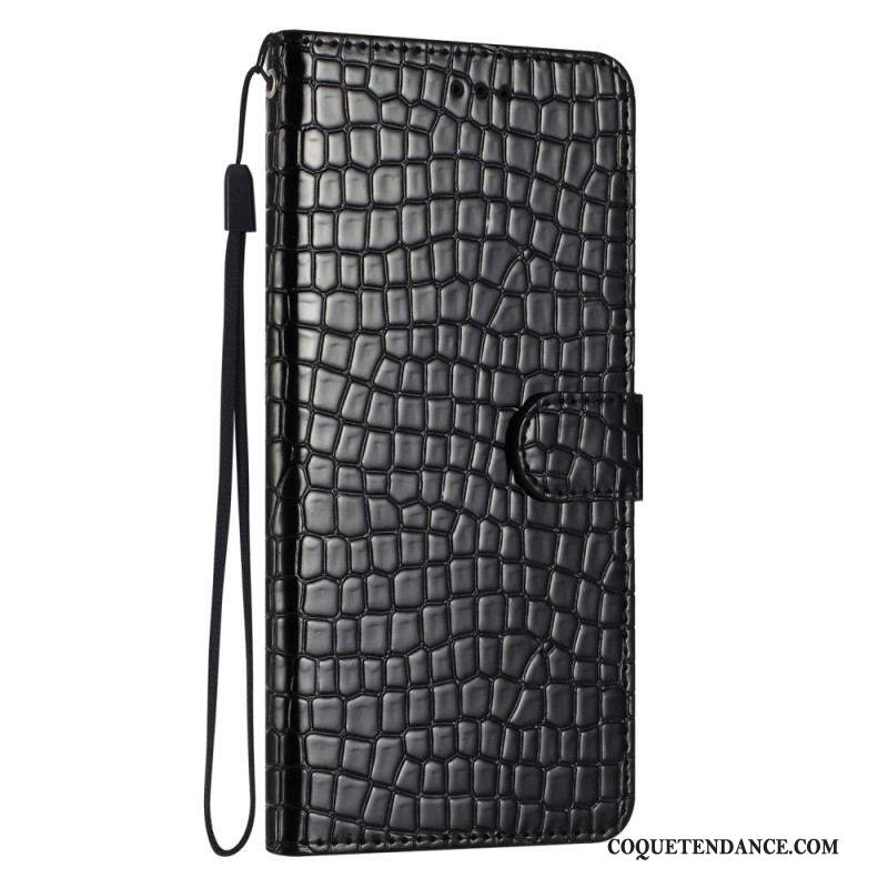 Housse iPhone 15 Plus Style Crocodile avec Lanière