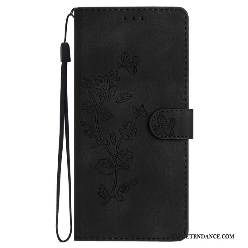 Housse iPhone 16 Fleurs Imprimées à Lanière