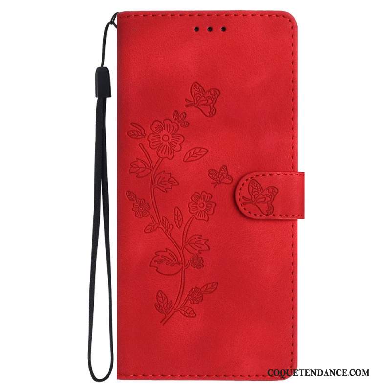 Housse iPhone 16 Fleurs Imprimées à Lanière