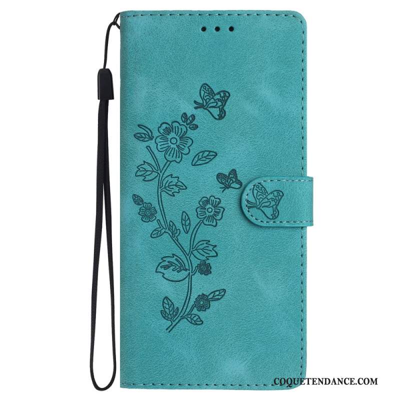 Housse iPhone 16 Fleurs Imprimées à Lanière