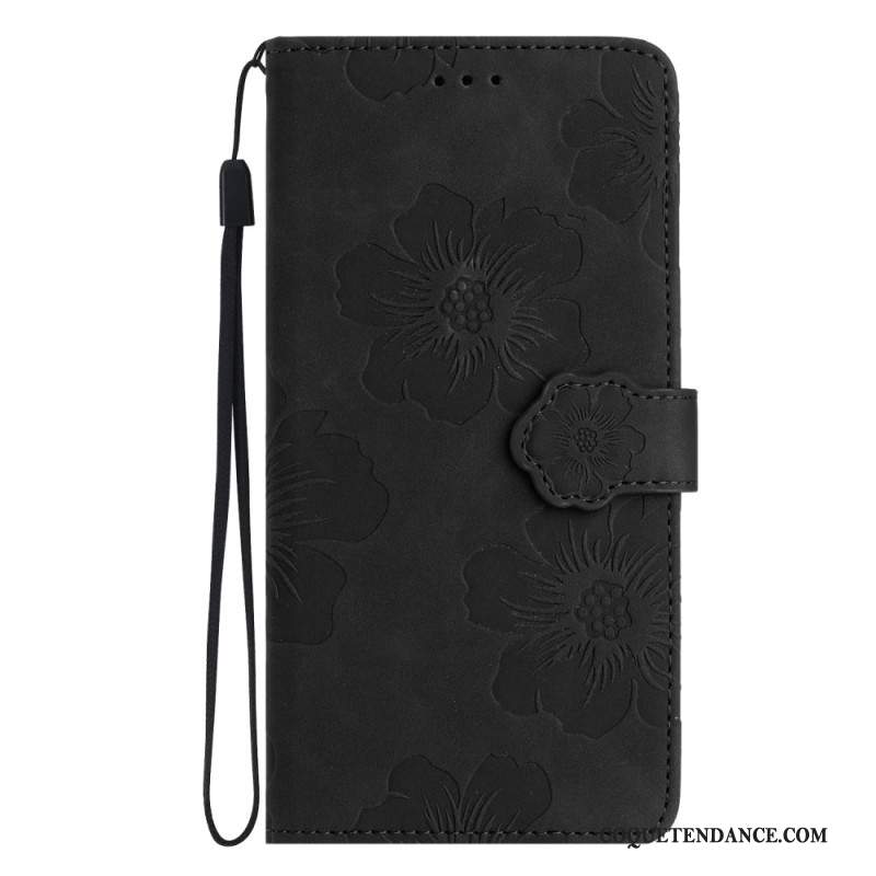 Housse iPhone 16 Motif Floral à Lanière