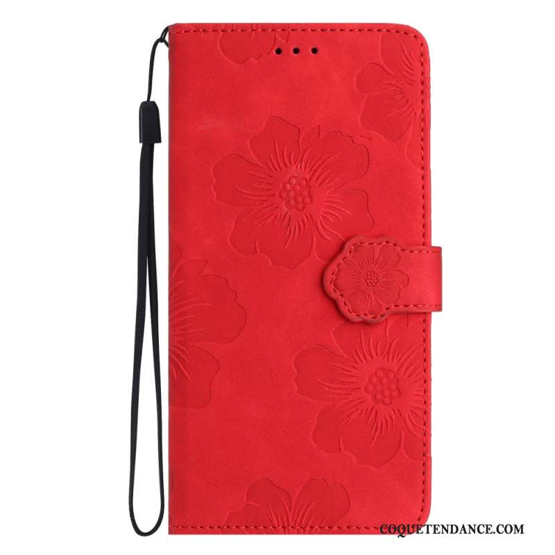 Housse iPhone 16 Motif Floral à Lanière