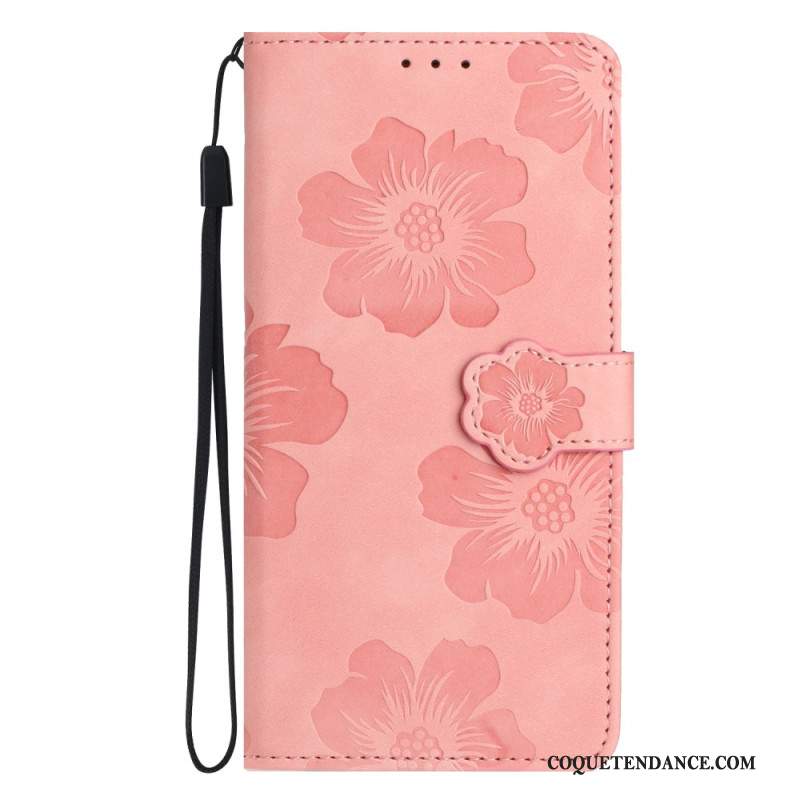 Housse iPhone 16 Motif Floral à Lanière