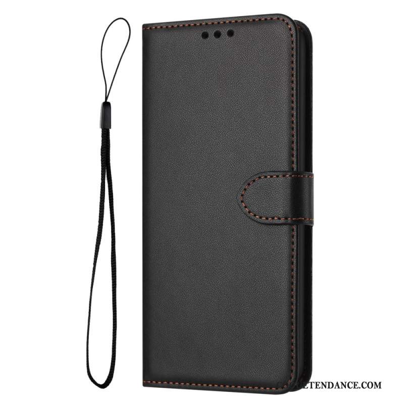 Housse iPhone 16 Plus Style Cuir Uni à Lanière