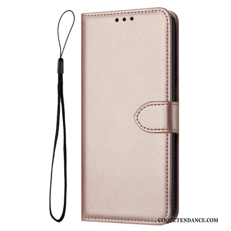 Housse iPhone 16 Plus Style Cuir Uni à Lanière