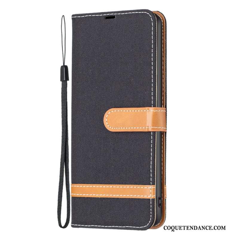 Housse iPhone 16 Plus Tissu Jeans à Lanière