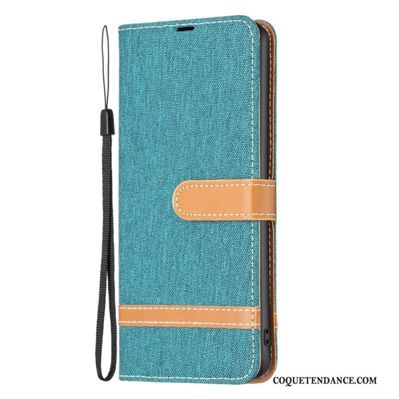 Housse iPhone 16 Plus Tissu Jeans à Lanière