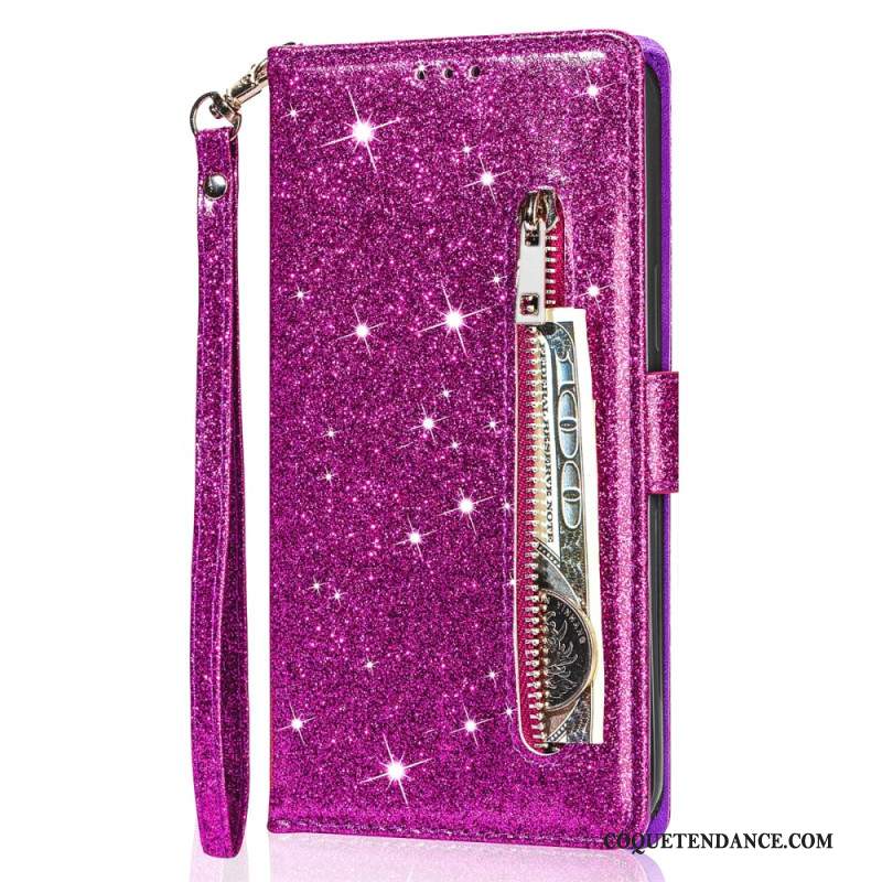 Housse iPhone 16 Pro Max Poche Zippée Paillettes