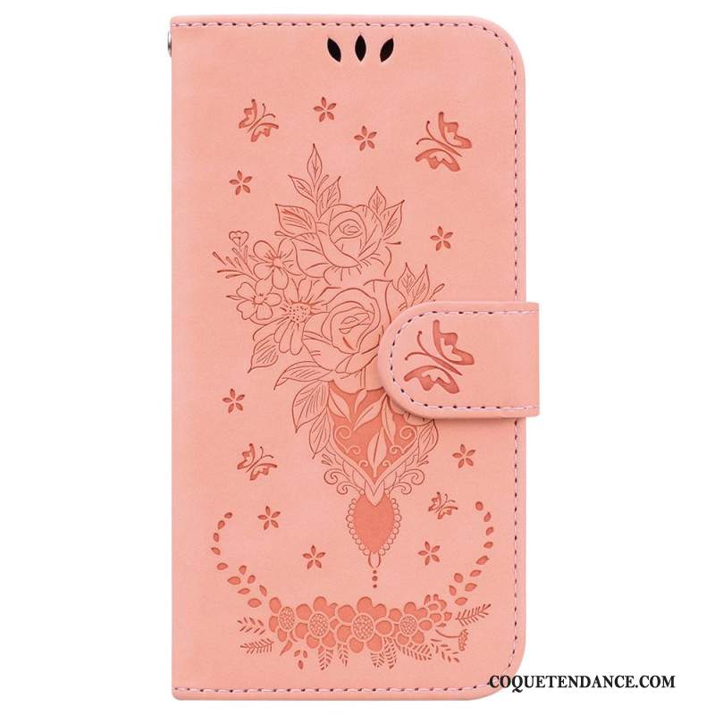 Housse iPhone 16 Pro Motif Roses à Lanière