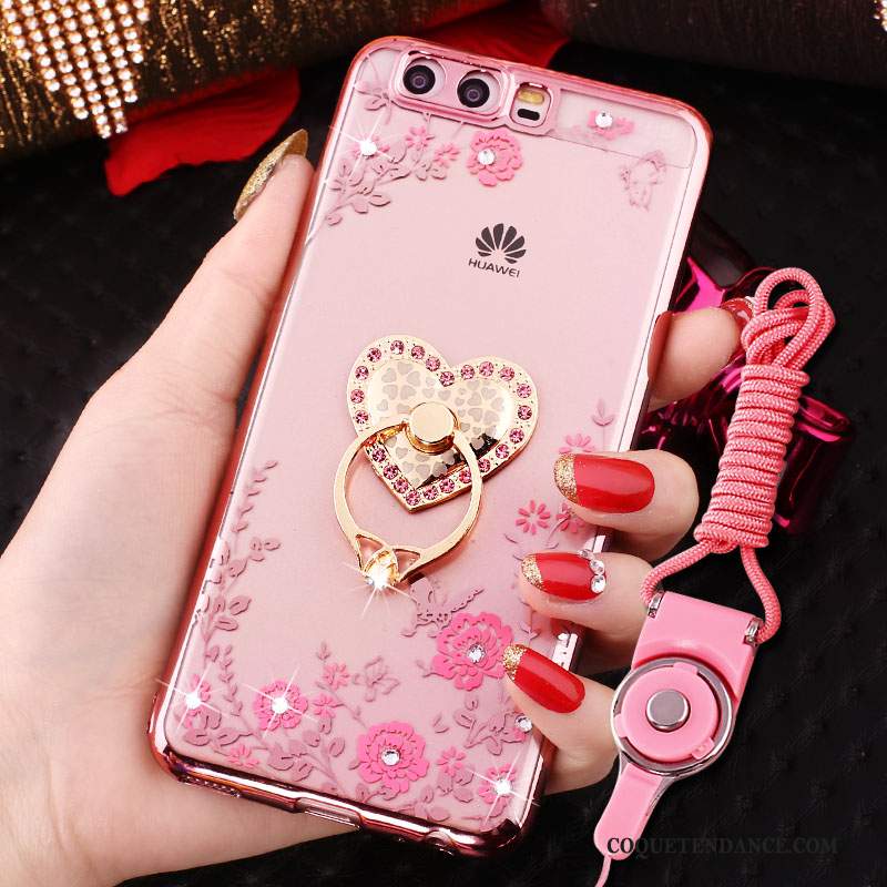 Huawei P10 Coque Anneau Silicone Rose De Téléphone Strass