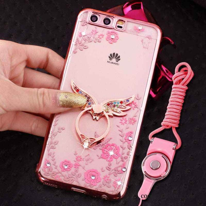 Huawei P10 Coque Anneau Silicone Rose De Téléphone Strass