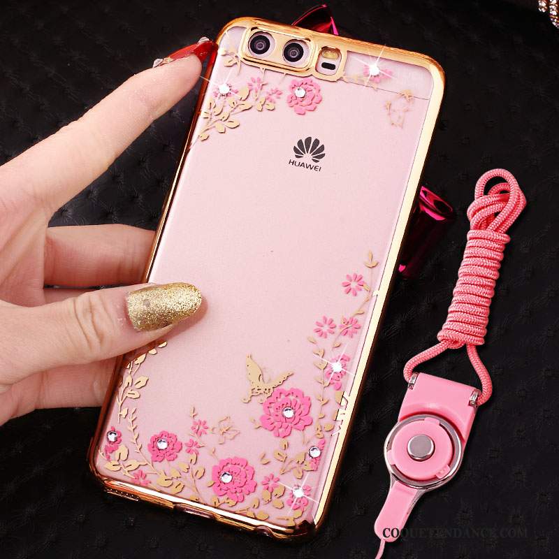 Huawei P10 Coque Anneau Silicone Rose De Téléphone Strass