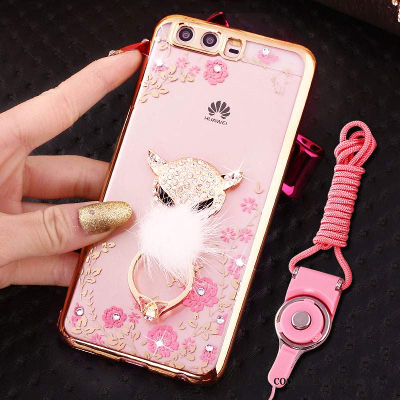 Huawei P10 Coque Anneau Silicone Rose De Téléphone Strass