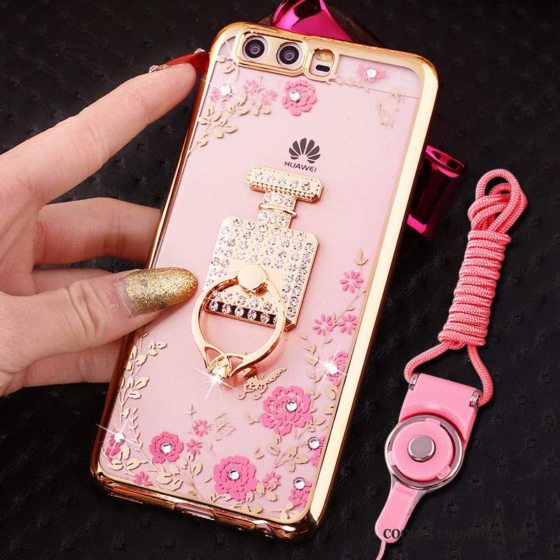 Huawei P10 Coque Anneau Silicone Rose De Téléphone Strass