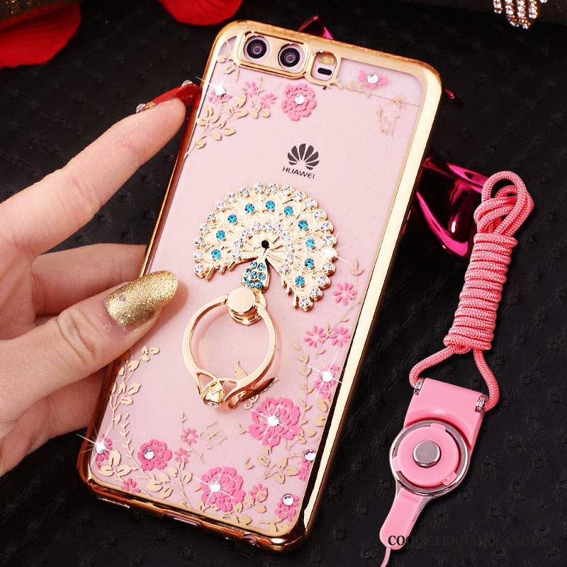 Huawei P10 Coque Anneau Silicone Rose De Téléphone Strass