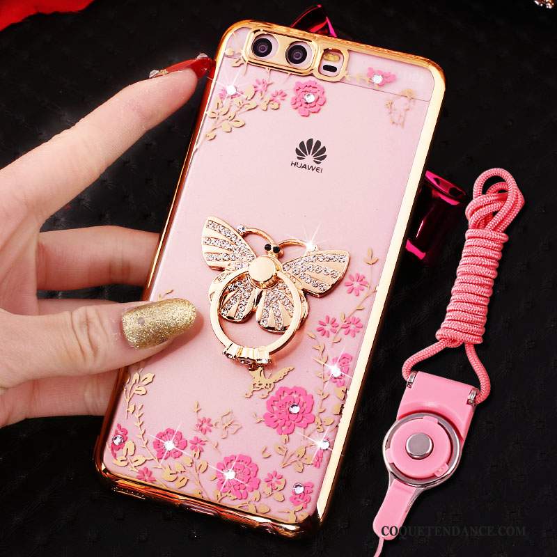 Huawei P10 Coque Anneau Silicone Rose De Téléphone Strass