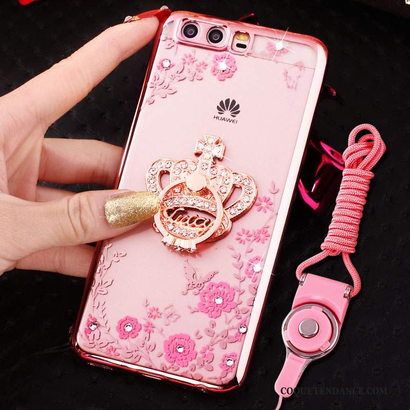 Huawei P10 Coque Anneau Silicone Rose De Téléphone Strass