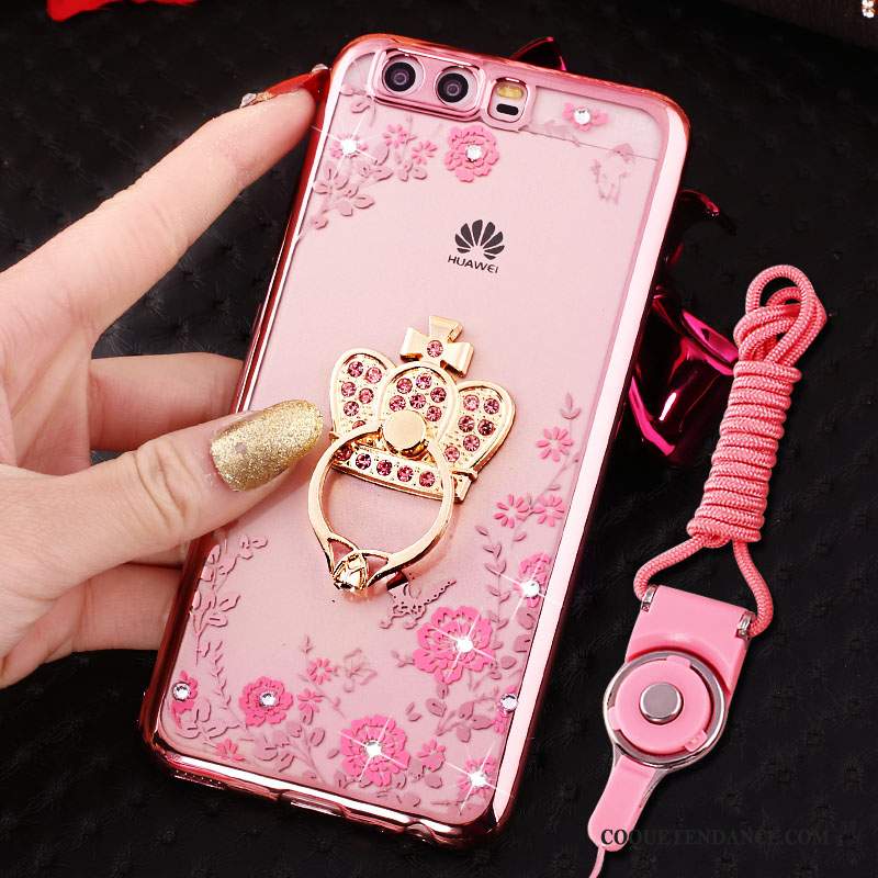 Huawei P10 Coque Anneau Silicone Rose De Téléphone Strass