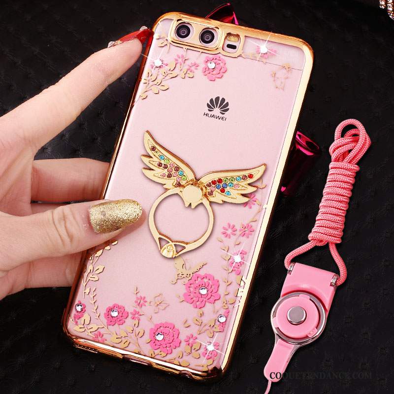 Huawei P10 Coque Anneau Silicone Rose De Téléphone Strass