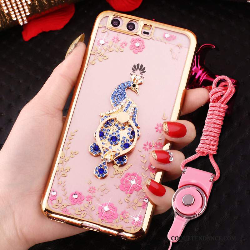 Huawei P10 Coque Anneau Silicone Rose De Téléphone Strass