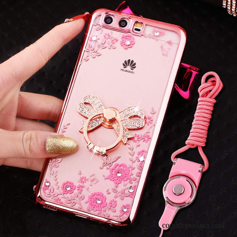 Huawei P10 Coque Anneau Silicone Rose De Téléphone Strass