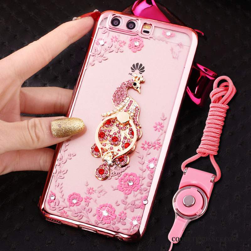 Huawei P10 Coque Anneau Silicone Rose De Téléphone Strass