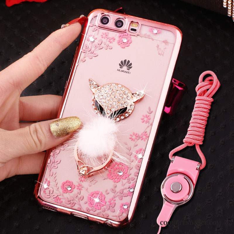 Huawei P10 Coque Anneau Silicone Rose De Téléphone Strass