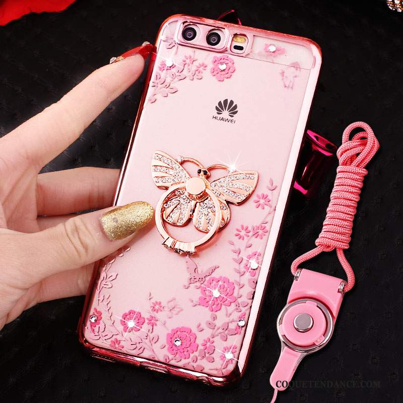 Huawei P10 Coque Anneau Silicone Rose De Téléphone Strass