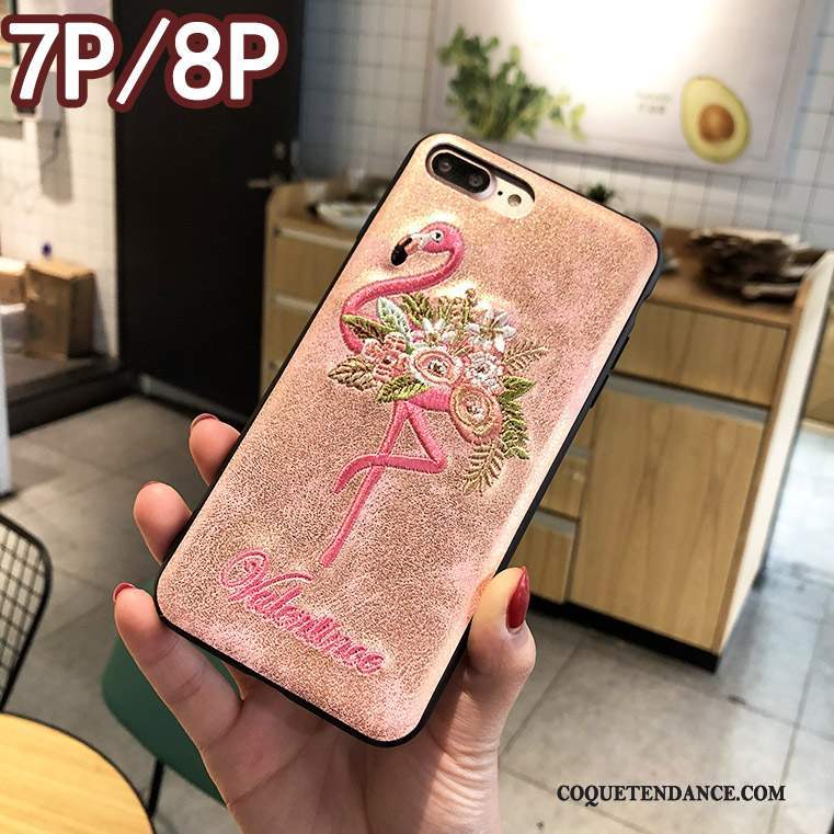 iPhone 8 Plus Coque De Téléphone Rose Étui Créatif Broderie