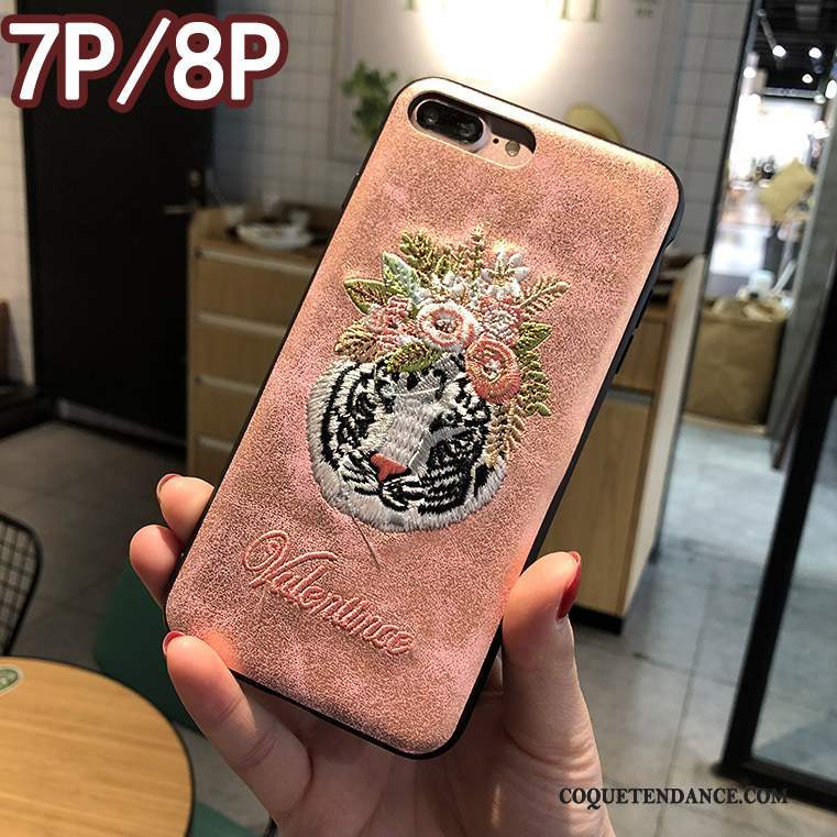 iPhone 8 Plus Coque De Téléphone Rose Étui Créatif Broderie