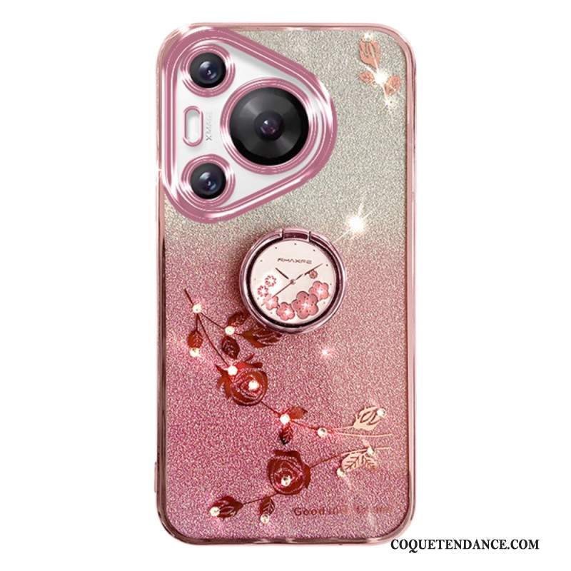 Coque Huawei Pura 70 Pro Fleurs et Strass avec Support KADEM