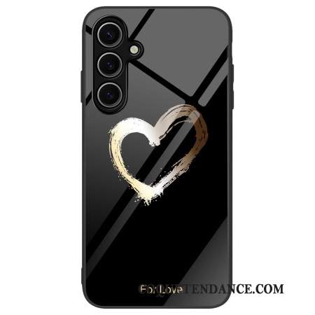 Coque Samsung Galaxy S24 FE Verre Trempé Coeur Doré sur Fond Noir