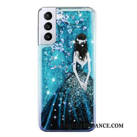 Coque Samsung Galaxy S24 Plus 5G Liquide à Paillettes Fille Bleue