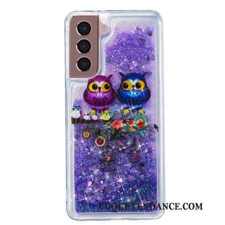 Coque Samsung Galaxy S24 Plus 5G Paillettes Liquides Deux Hiboux