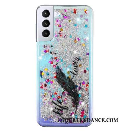 Coque Samsung Galaxy S24 Plus 5G Paillettes Liquides et Plumes