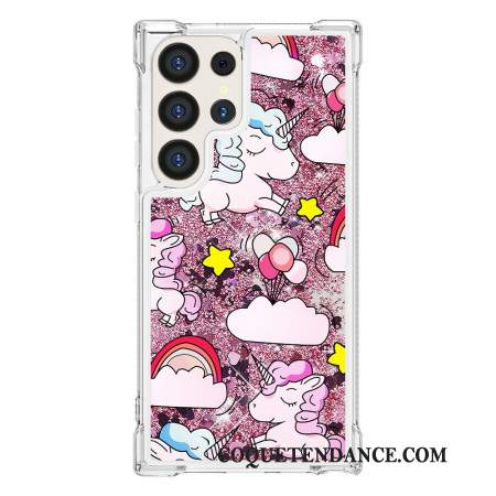 Coque Samsung Galaxy S24 Ultra 5G Paillettes Licornes dans les Nuages