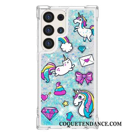 Coque Samsung Galaxy S24 Ultra 5G Paillettes Licornes et Diamants