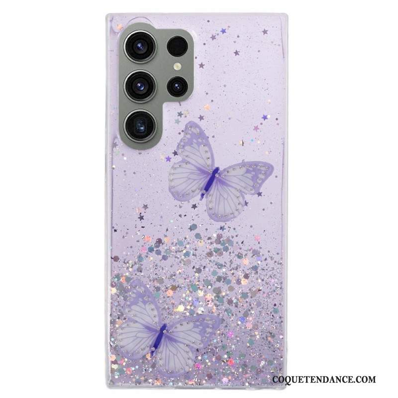 Coque Samsung Galaxy S24 Ultra 5G Paillettes avec Papillons