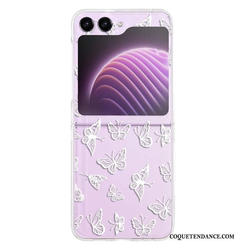 Coque Samsung Galaxy Z Flip 5 Transparente Papillons Noirs ou Blancs