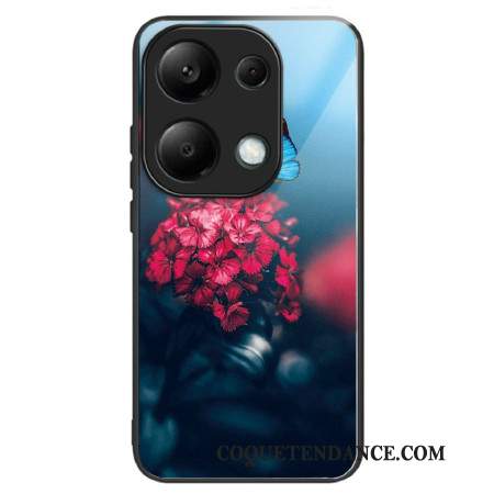 Coque Xiaomi Redmi Note 13 Pro 4G / Poco M6 Pro 4G Verre Trempé Fleurs Rouges et Papillons