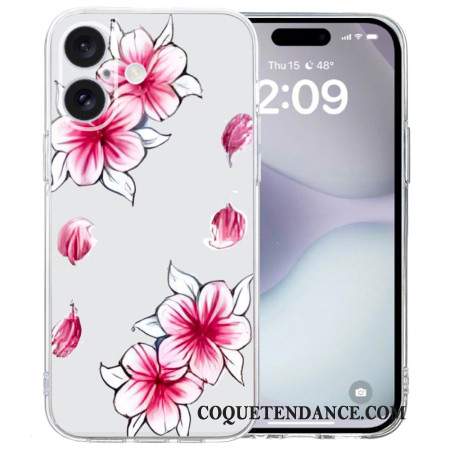 Coque iPhone 16 Bord Transparent Cerisier en Fleur