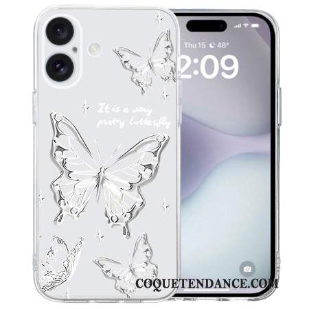 Coque iPhone 16 Bord Transparent Papillons