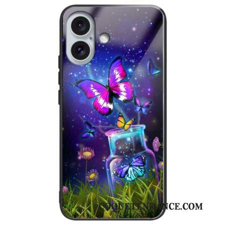 Coque iPhone 16 Plus Verre Trempé Bouteille et Papillon