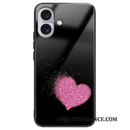 Coque iPhone 16 Plus Verre Trempé Coeur Rose