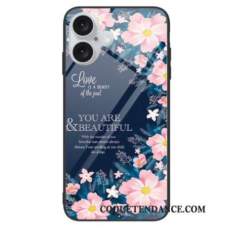 Coque iPhone 16 Plus Verre Trempé Fleurs Roses