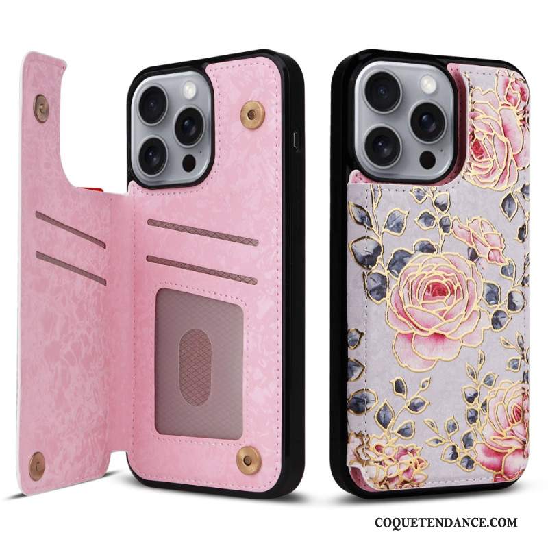 Coque iPhone 16 Pro Max Blocage RFID Porte-Cartes Floral